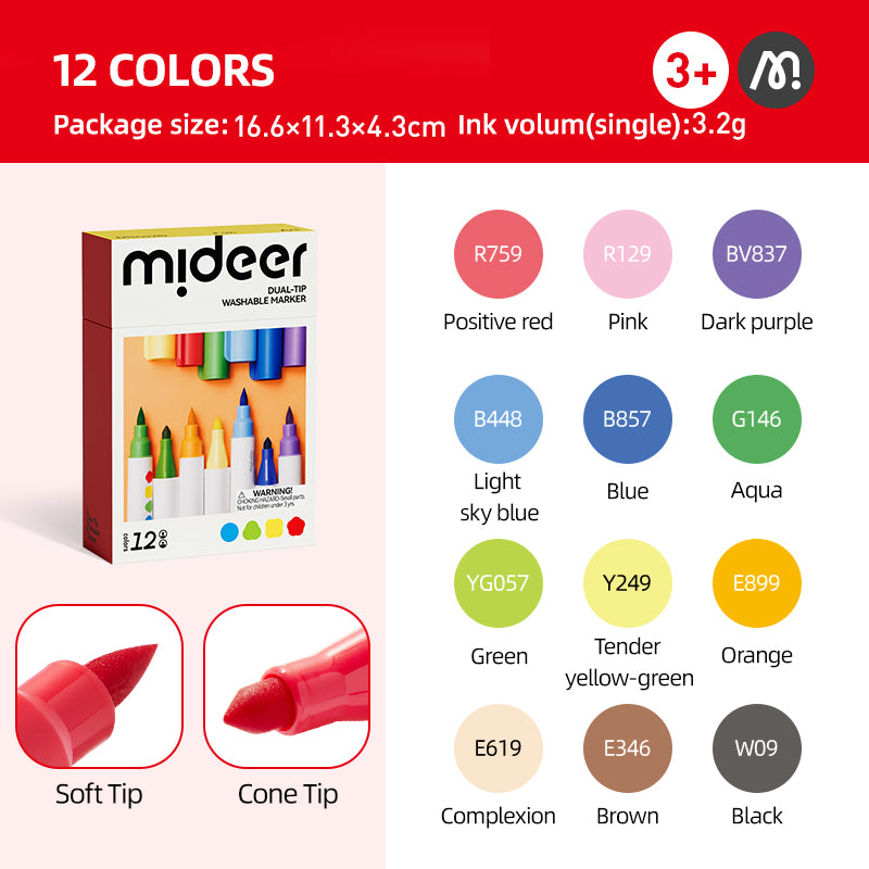 Dual - Tip Washable Marker - 12 Colors