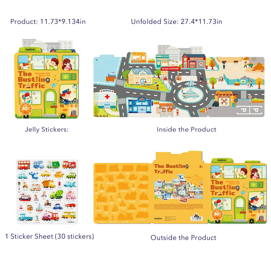 Reusable Jelly Stickers - The Bustling Traffic