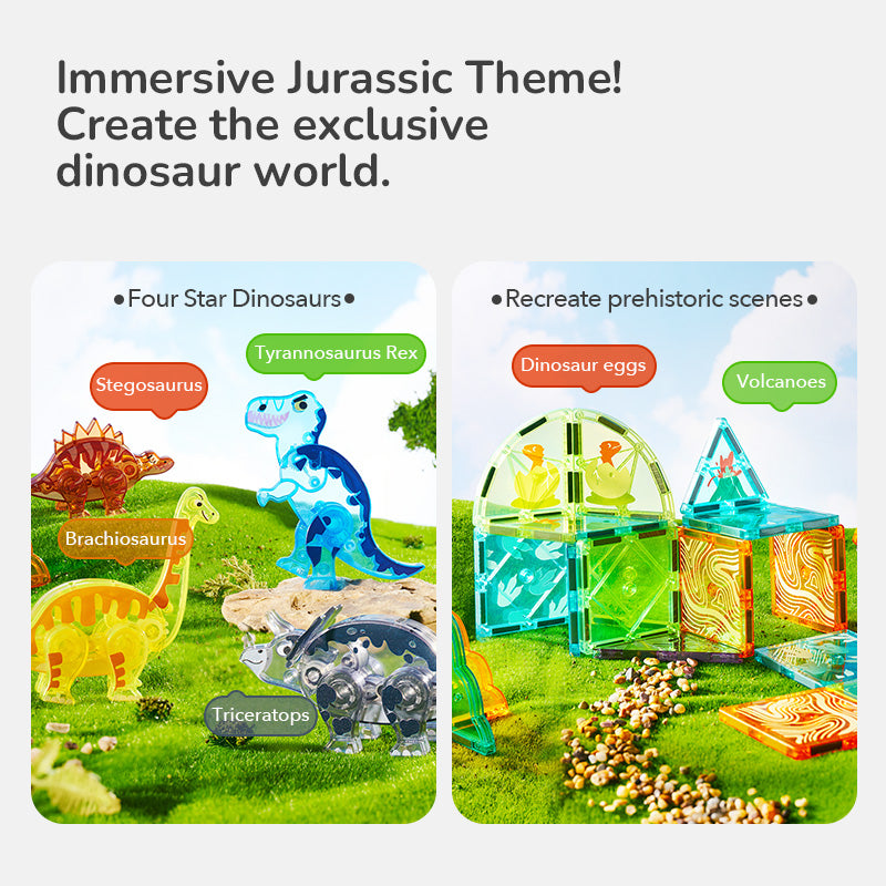 Colorful Magnetic Tiles - Jurassic Adventure