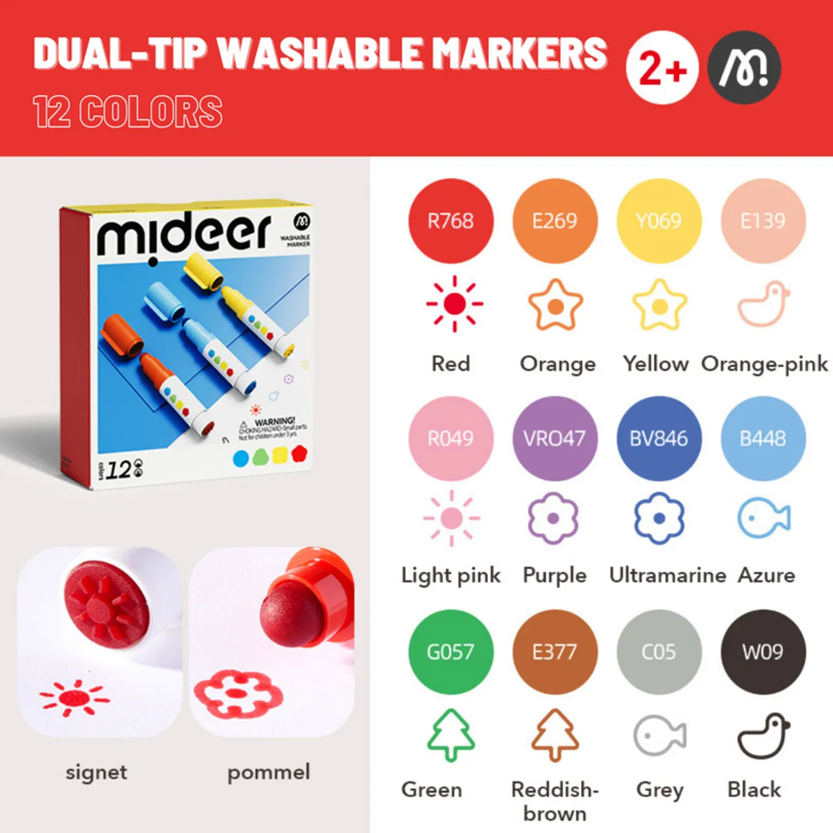 Round-Tip Stamper Washable Marker - 12 Colors