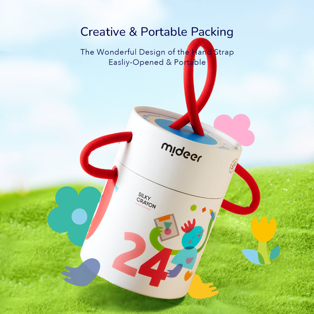Refillable Silky Crayons - Colorful Bucket, 12 Colors