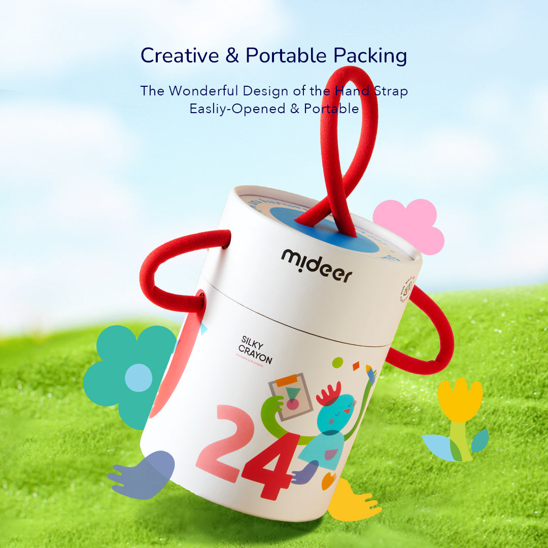 Refillable Silky Crayons - Colorful Bucket, 12 Colors