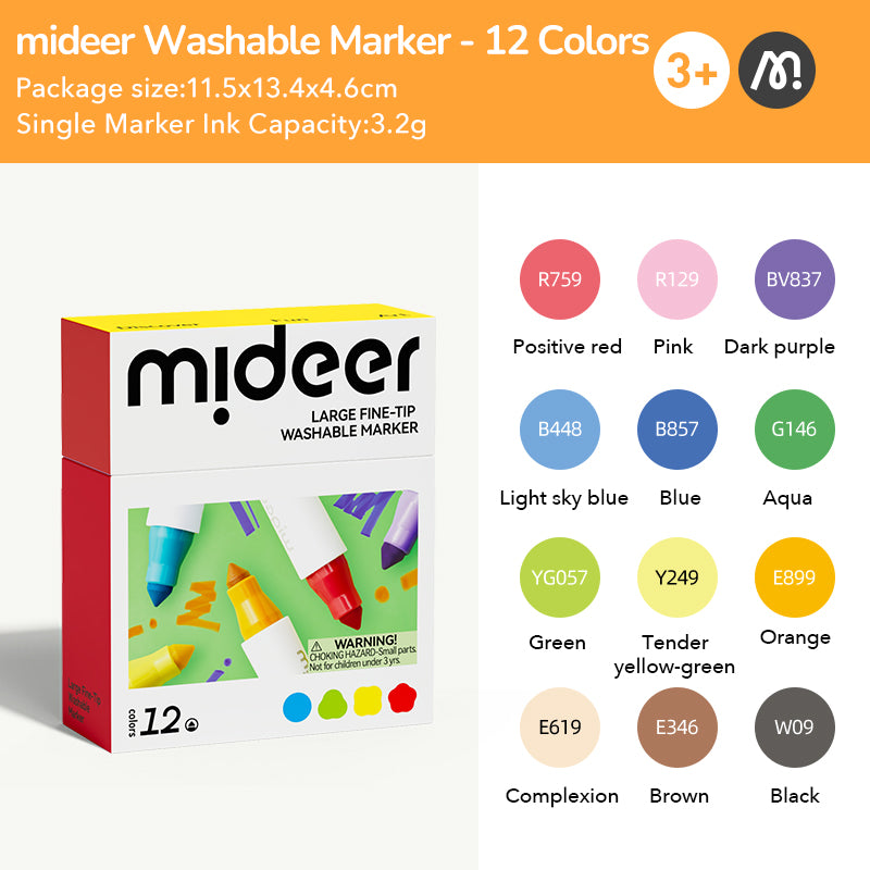 Large Fine - Tip Washable Marker - 12 Colors