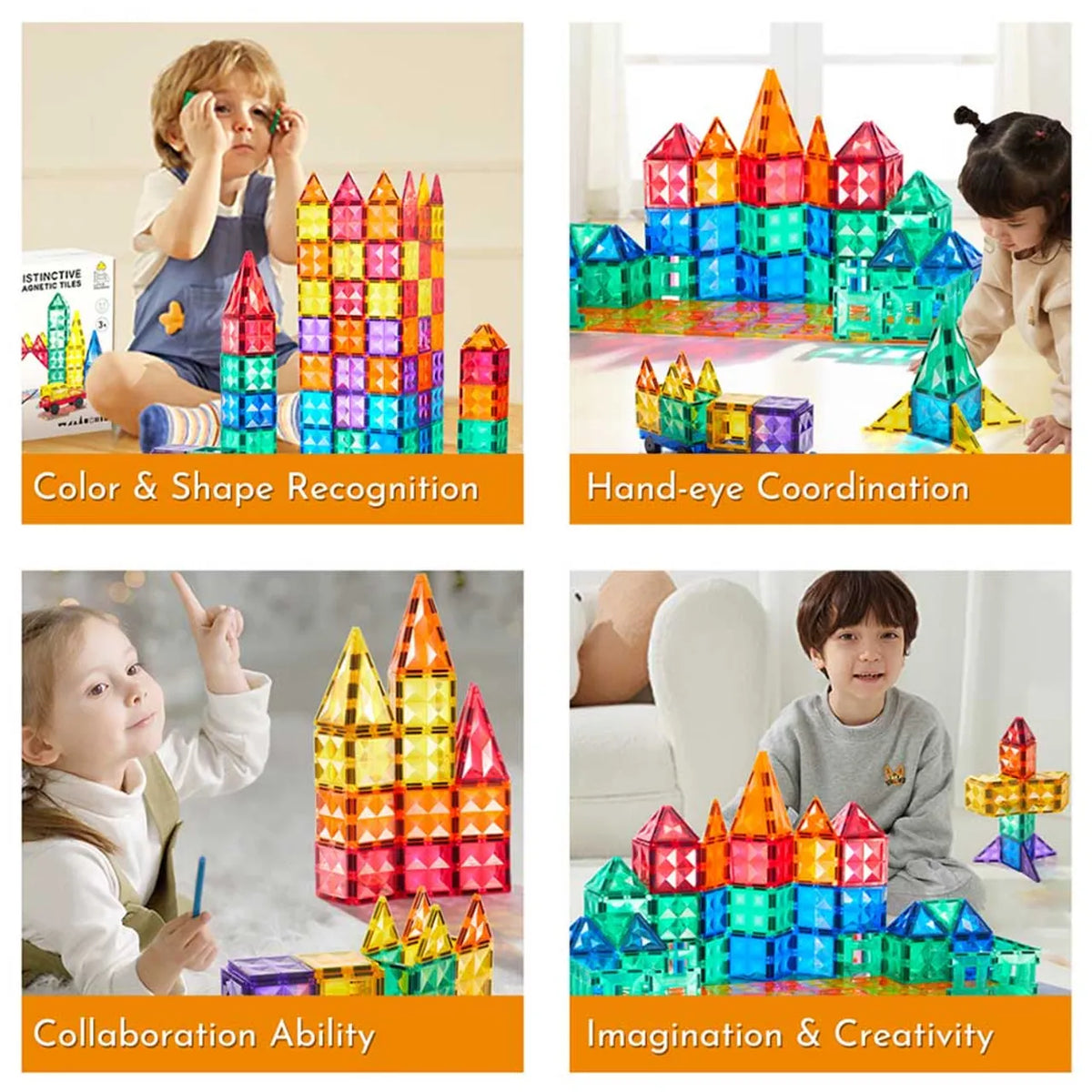 Colorful Magnetic Tiles - 60 PCS