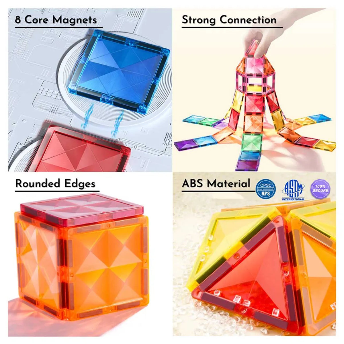 Colorful Magnetic Tiles - 60 PCS