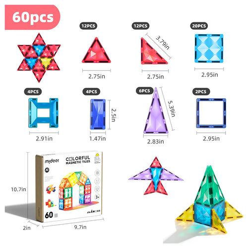 Colorful Magnetic Tiles - 60 PCS