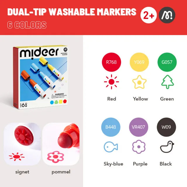 Round - Tip Stamper Washable Marker - 6 colors