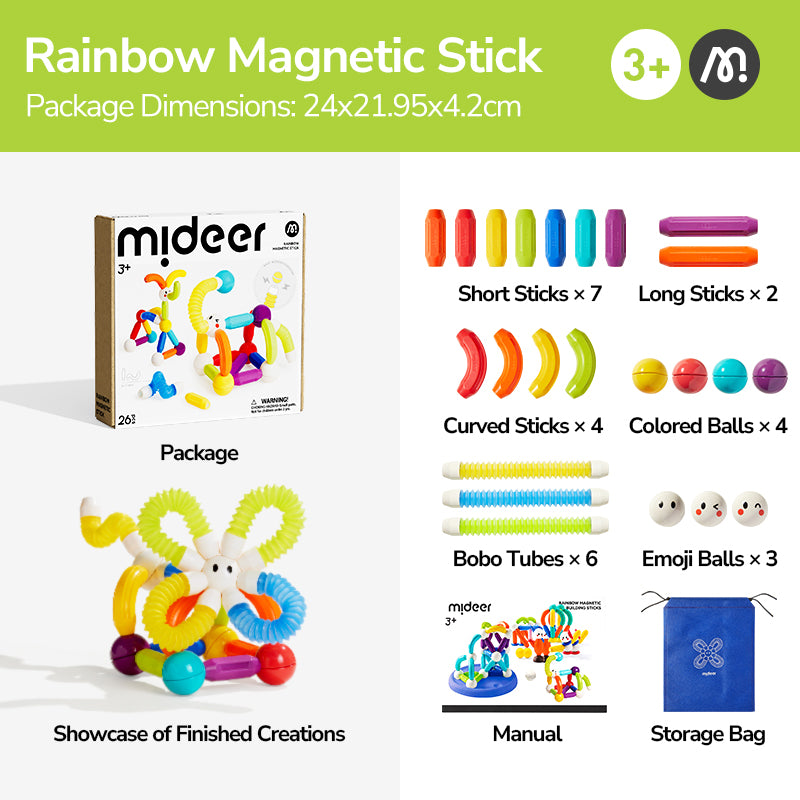 Rainbow Magnetic Building Sticks - 26 PCS